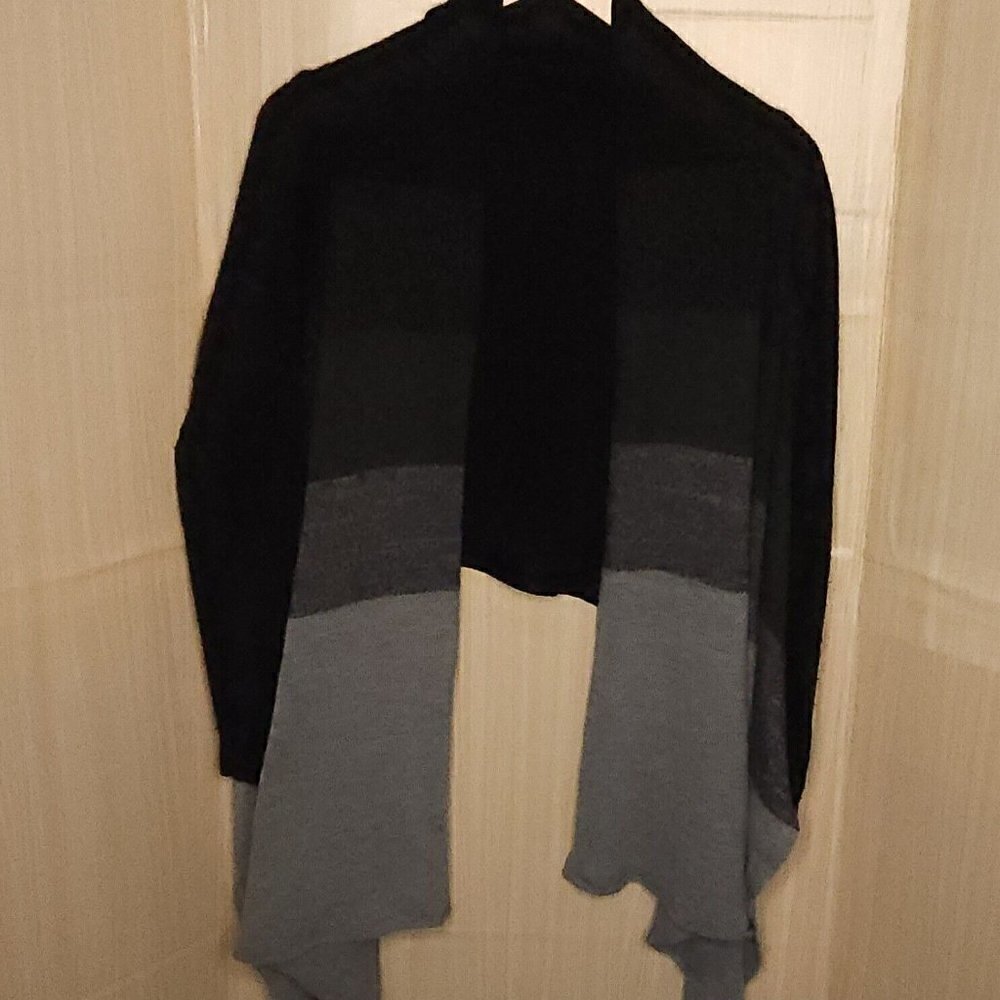 Allison Brittany Black Grey Open Cardigan Sweater Large